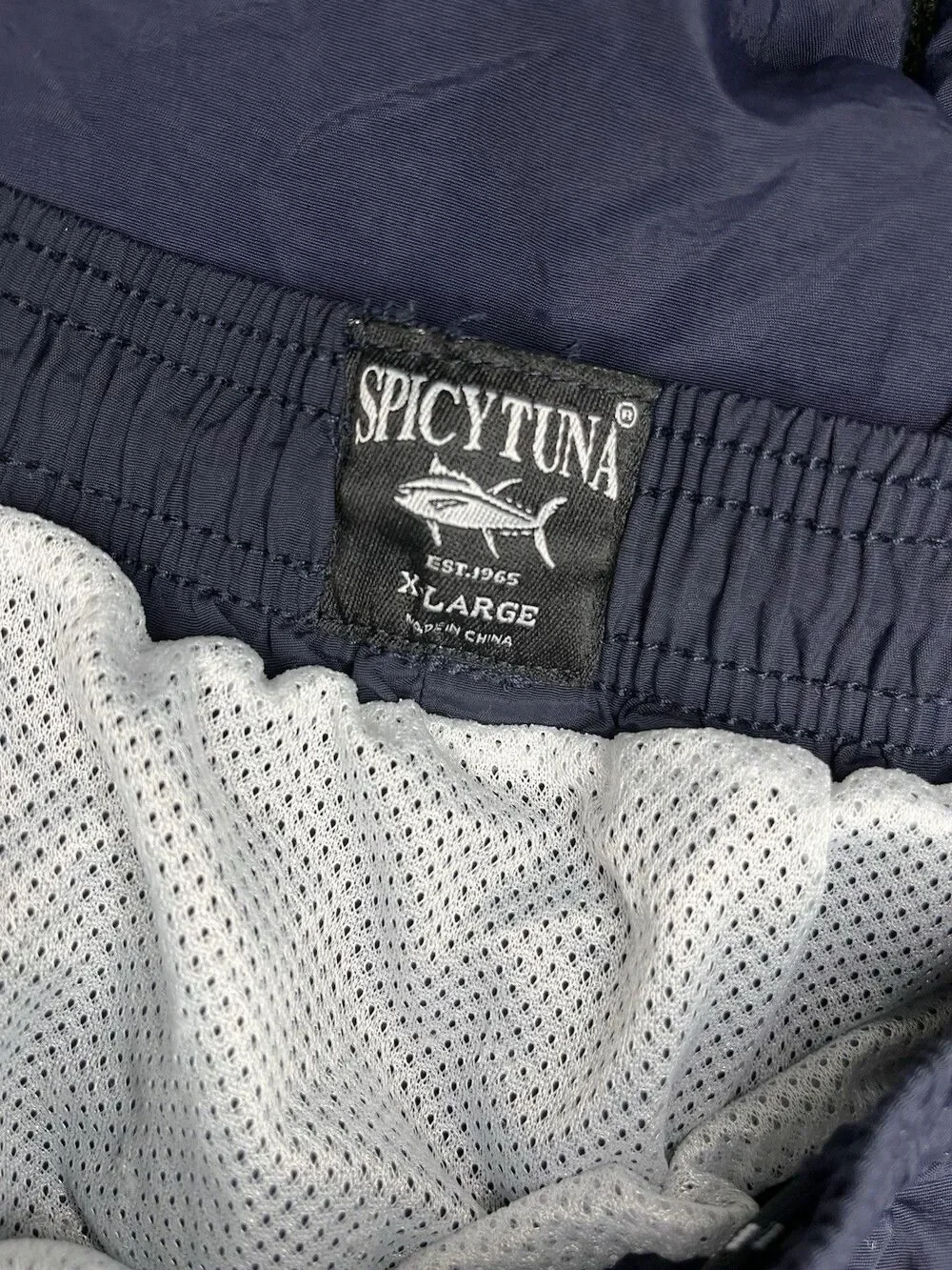 Spicy Tuna Swim Shorts Navy Men's XL Drawstring Elastic Waist Lined